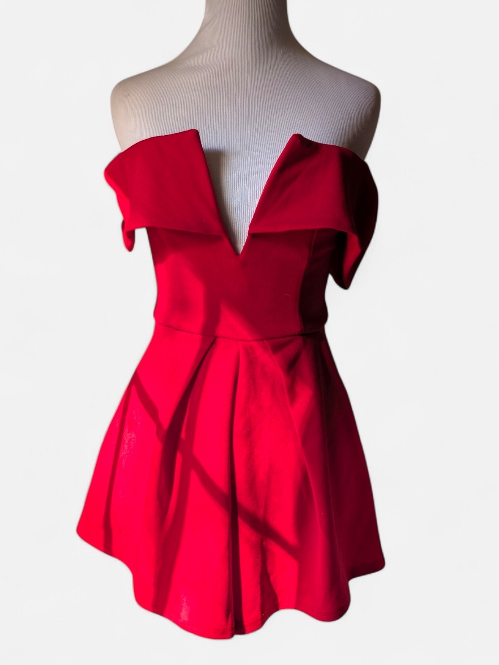 Strapless Red V-Notch Fit & Flare Mini Dress